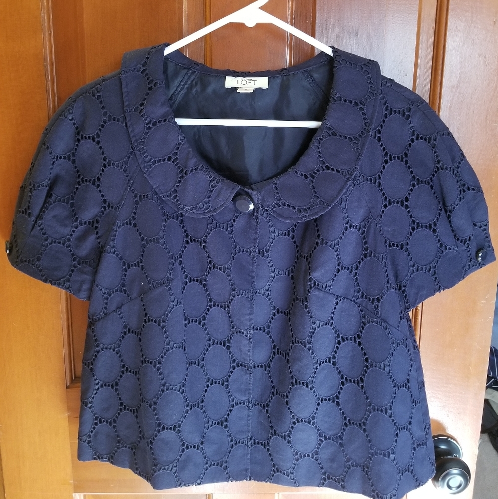 LOFT Navy Blue Eyelet Blazer